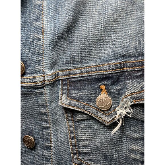 JET John Eshaya Denim Fray Jacket Grey Cotton Sleeves Country Cowboy Y2K‎ Size S - Picture 3 of 6